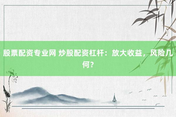 股票配资专业网 炒股配资杠杆：放大收益，风险几何？