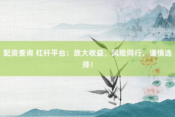 配资查询 杠杆平台：放大收益，风险同行，谨慎选择！