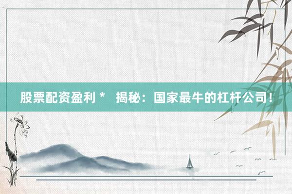 股票配资盈利 *   揭秘：国家最牛的杠杆公司！