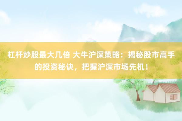 杠杆炒股最大几倍 大牛沪深策略：揭秘股市高手的投资秘诀，把握沪深市场先机！