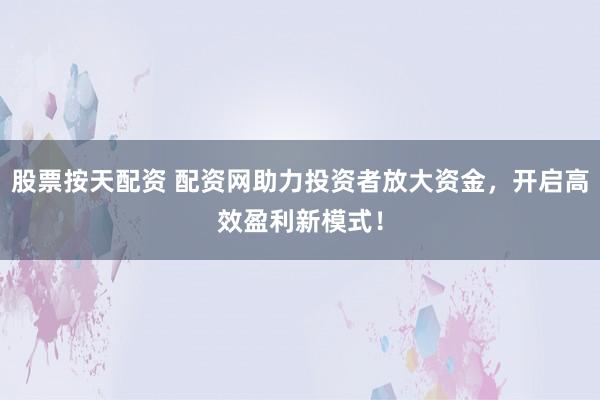 股票按天配资 配资网助力投资者放大资金，开启高效盈利新模式！