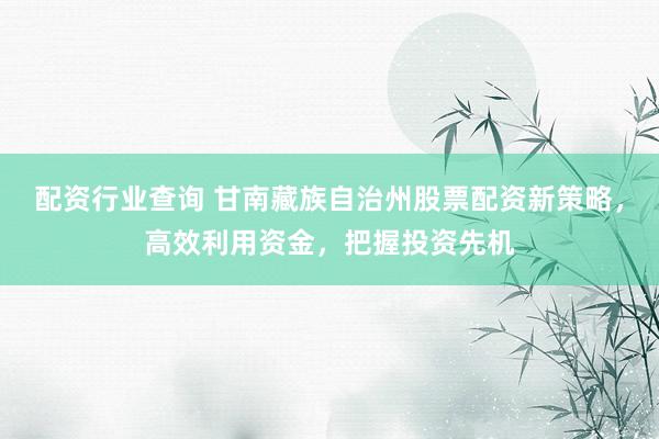 配资行业查询 甘南藏族自治州股票配资新策略，高效利用资金，把握投资先机