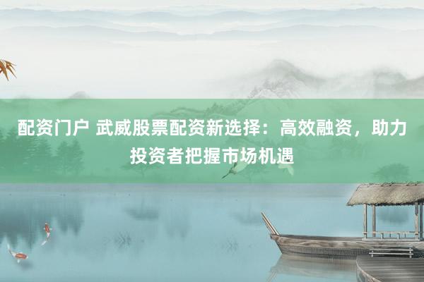 配资门户 武威股票配资新选择：高效融资，助力投资者把握市场机遇