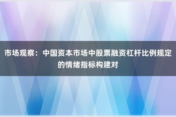 市场观察：中国资本市场中股票融资杠杆比例规定的情绪指标构建对