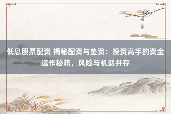 低息股票配资 揭秘配资与垫资：投资高手的资金运作秘籍，风险与机遇并存